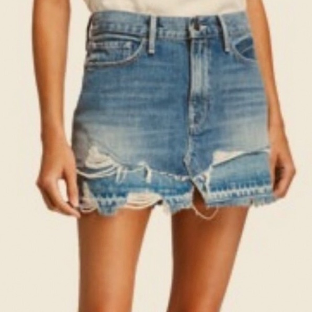 FRAME Alameda Le Mini Jean Skirt Distressed Released Hem Blue Denim Size 29